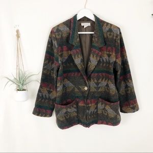 Vintage Southwest Style Wool Blend Blazer Size 10